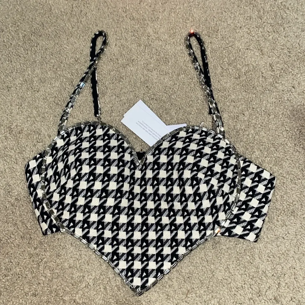 AREA Houndstooth Heart Wool Blend Crop Top size 4 - Image 4