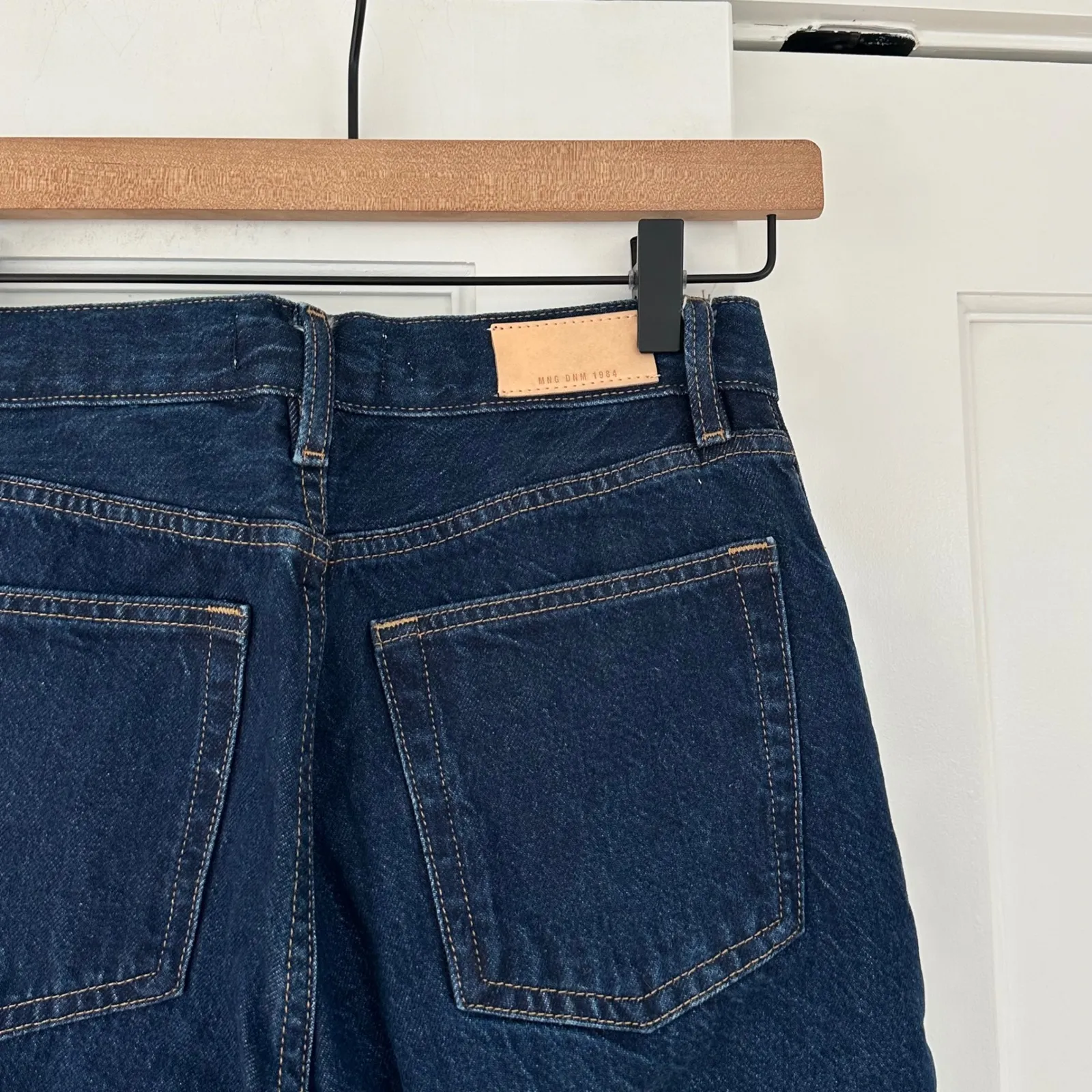 MANGO DENIM HAVANA High Rise Straight Leg Jeans Dark Wash Raw Hem Womens 4 NWOT - Image 9