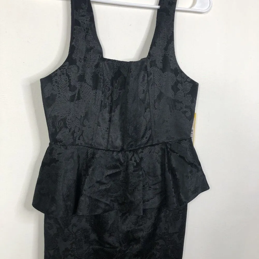 NEW Alice + Olivia Yodi Square Neck Brocade Black Peplum Dress Women's Size 8 - Image 5