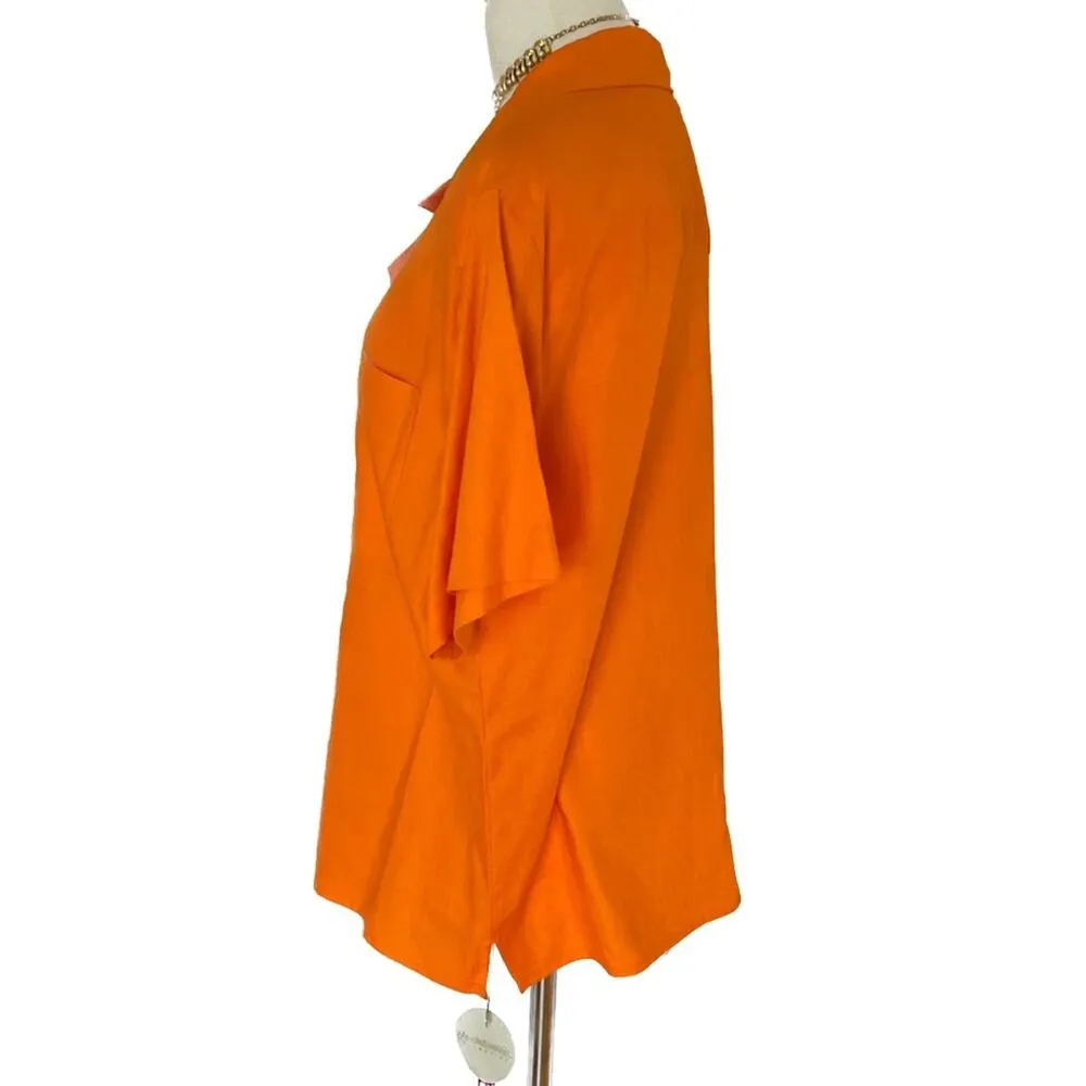 Vintage 90s Liz Claiborne 100% linen orange button-down safari blouse size XL - Image 3