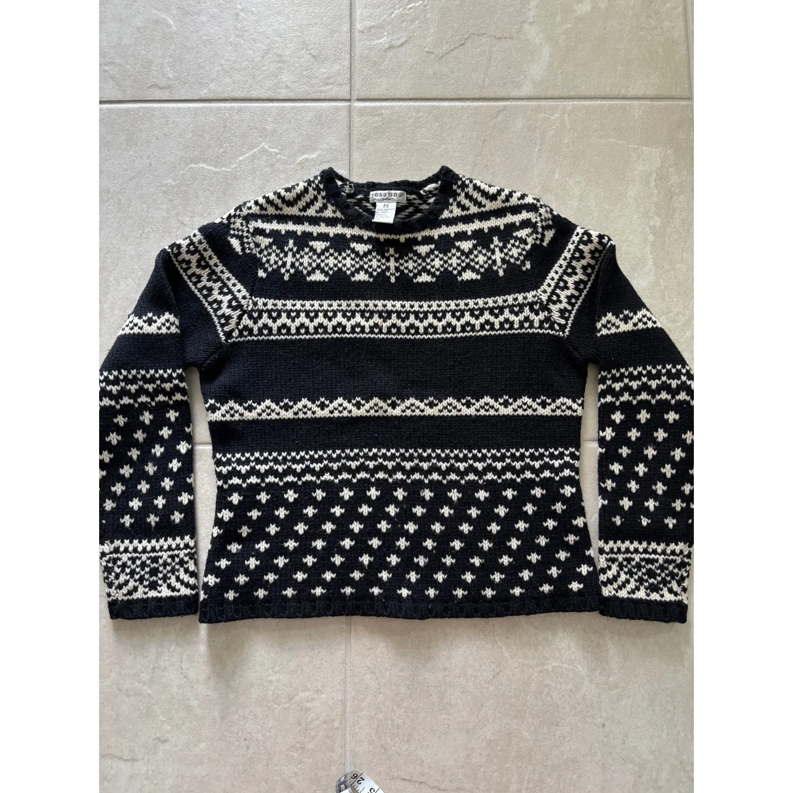 Vintage Rosanna Sweater Womens PS‎ Black White Lambswool Fair Isle Heritage Cozy Size undefined - Image 3