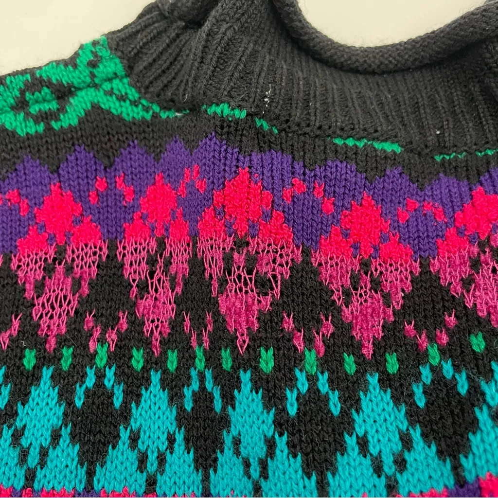 Vintage Striped Sweater 90s Colorful Funky Flaws Women Chenille‎ Medium Pink Black - Image 12