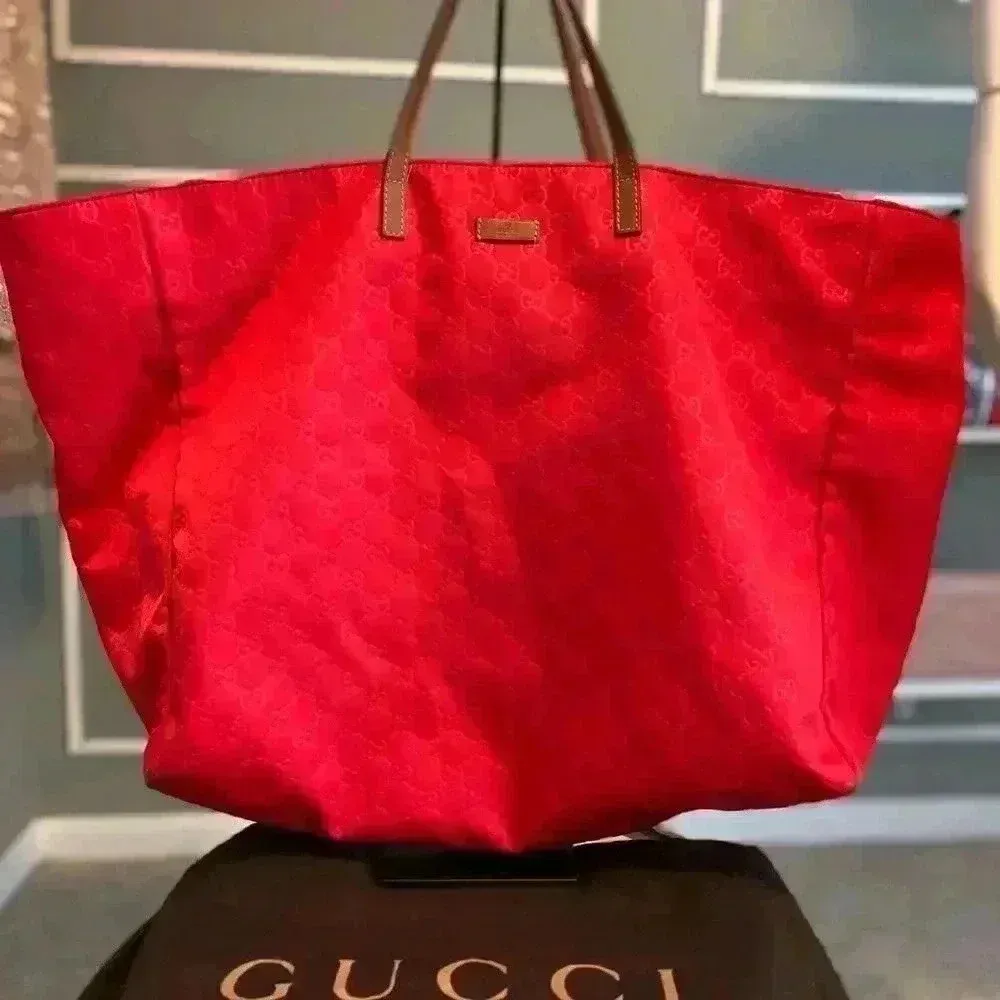 GUCCI GG pattern Large tote Duffle Bag Tote Bag Nylon Red - Image 5