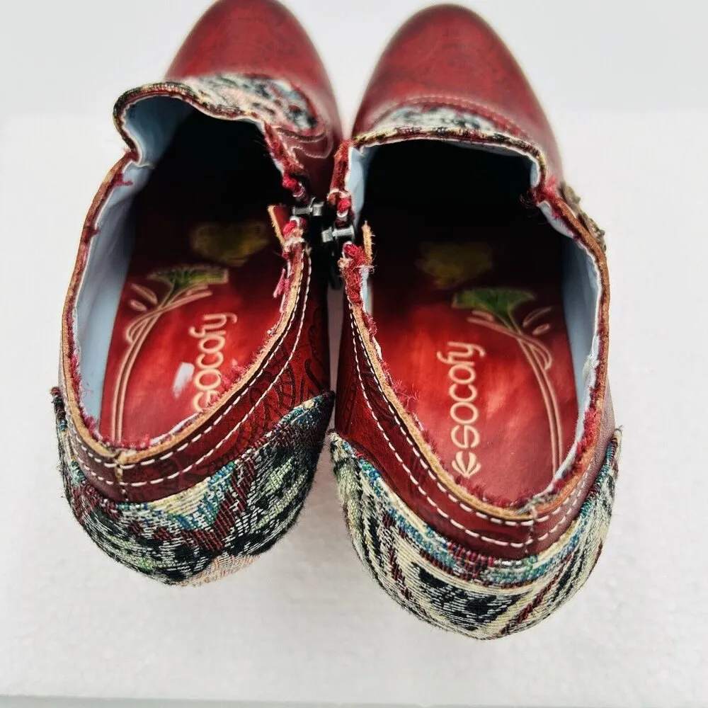 Socofy Size EU 38 US 7 Retro Classic Leather Tapestry Pump 2.5" Heels Shoes - Image 9