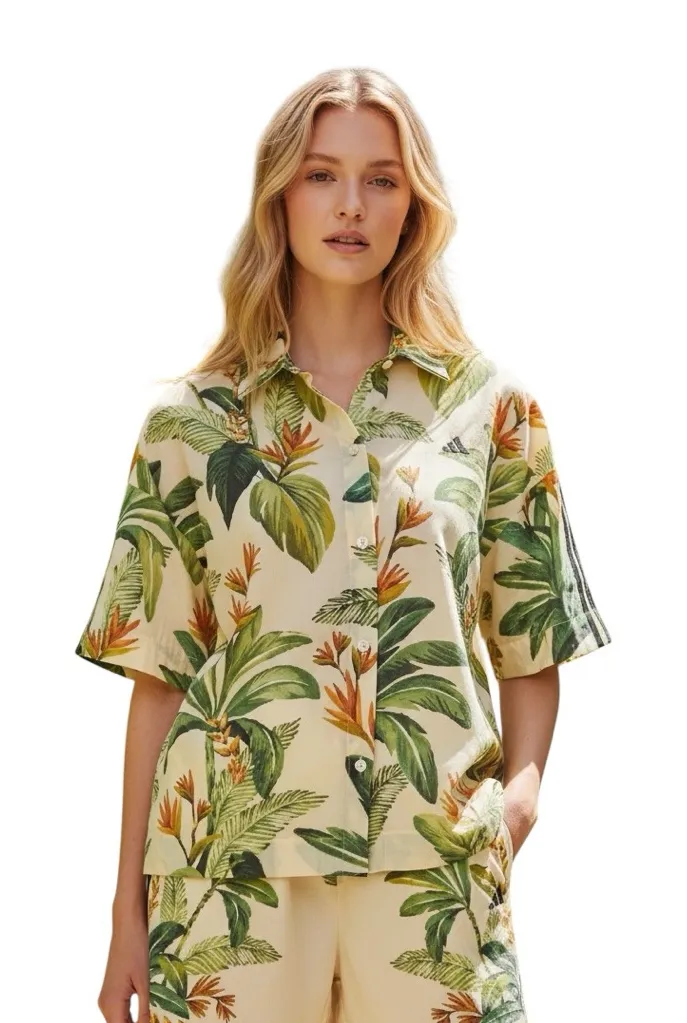 NWT Farm Rio X adidas tropical breeze cream Green shirt Small Lightweight - Image 1