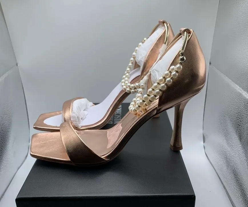NWB Badgley Mischka Loretta Women's Sandals Color:Champagne heels size 8.5 pearl - Image 4
