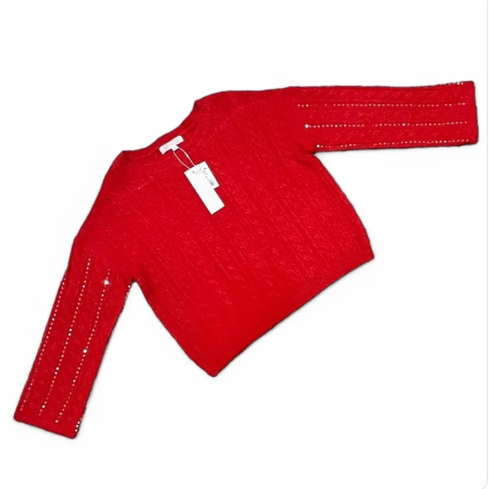 Adyson Parker Red Cable Knit Sequin Striped NWT Sweater Size Medium - Image 3
