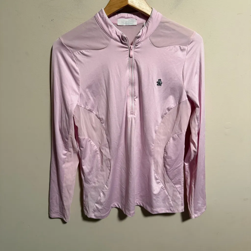 Original Penguin Zip-Neck Top with Mesh Panels in Gelato Pink- Size Medium - Image 4