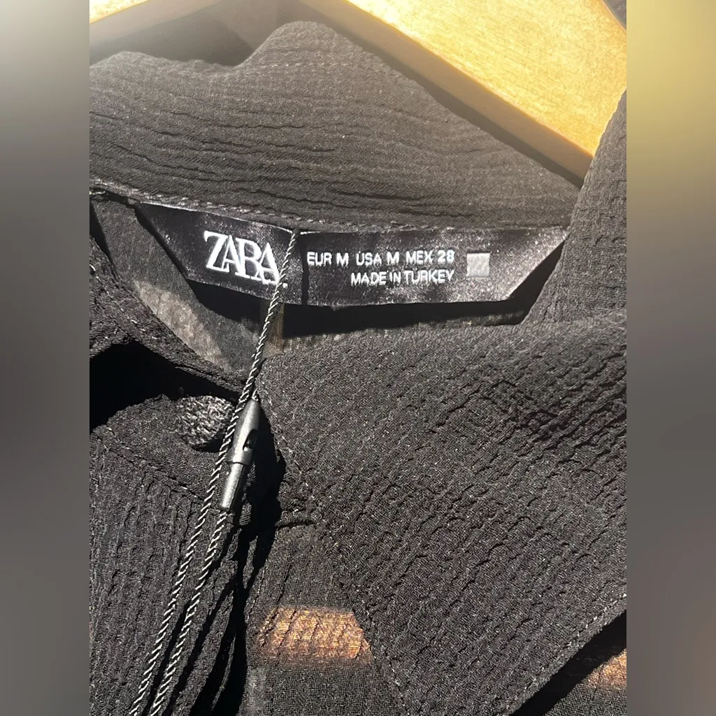 Zara black chiffon tweed pockets long sleeve collar blouse NWT - Image 9
