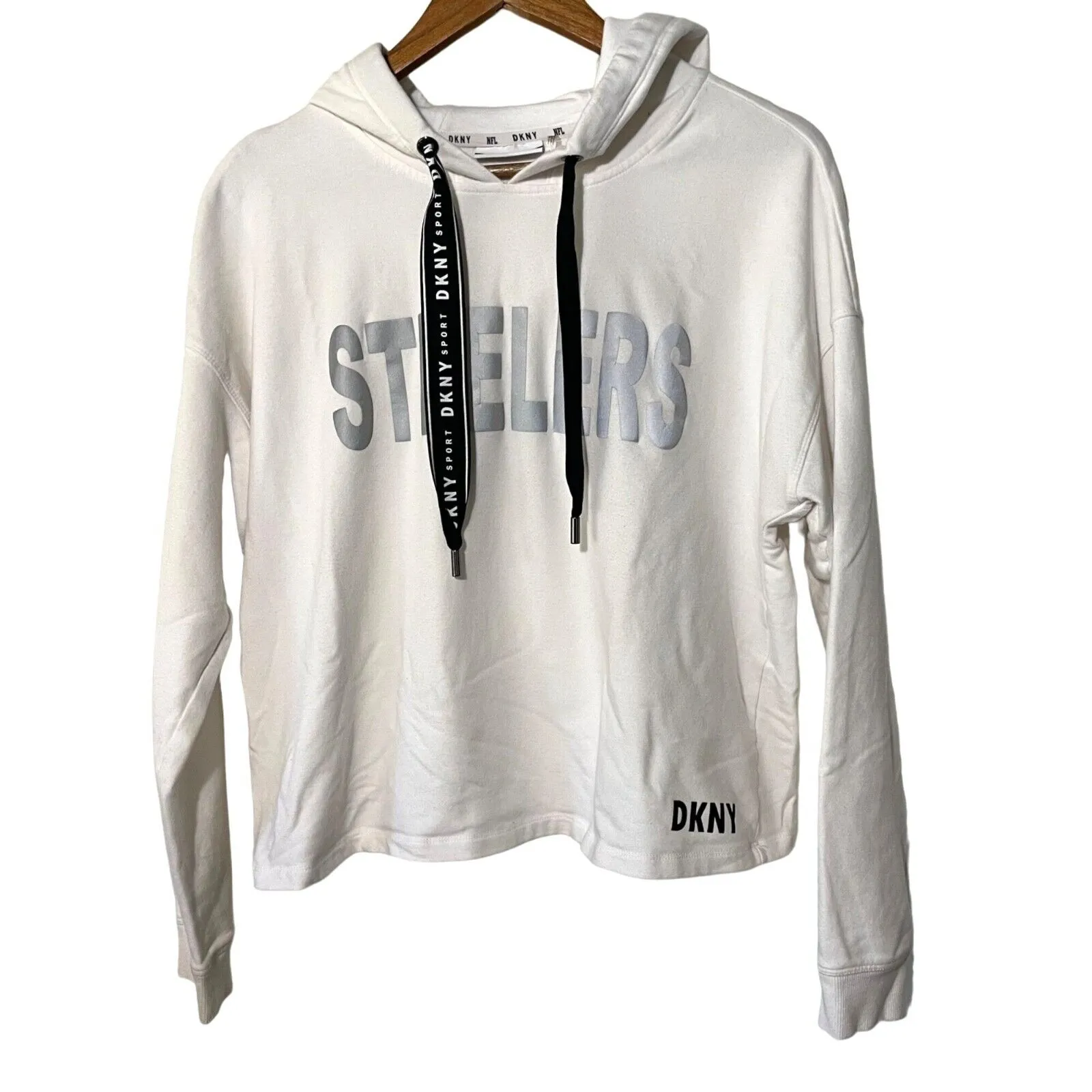 DKNY Sport Pullover Hoodie Pittsburg Steelers Maddie Crop White Size Large - Image 2