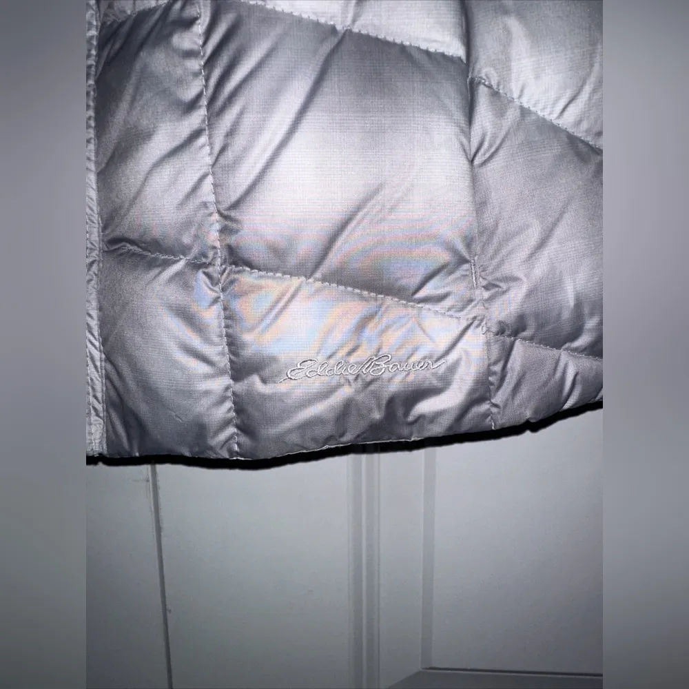 Eddie Bauer Down Puffer Vest Womens M EB650 Silver Full Zip Lightweight Pockets - Image 5