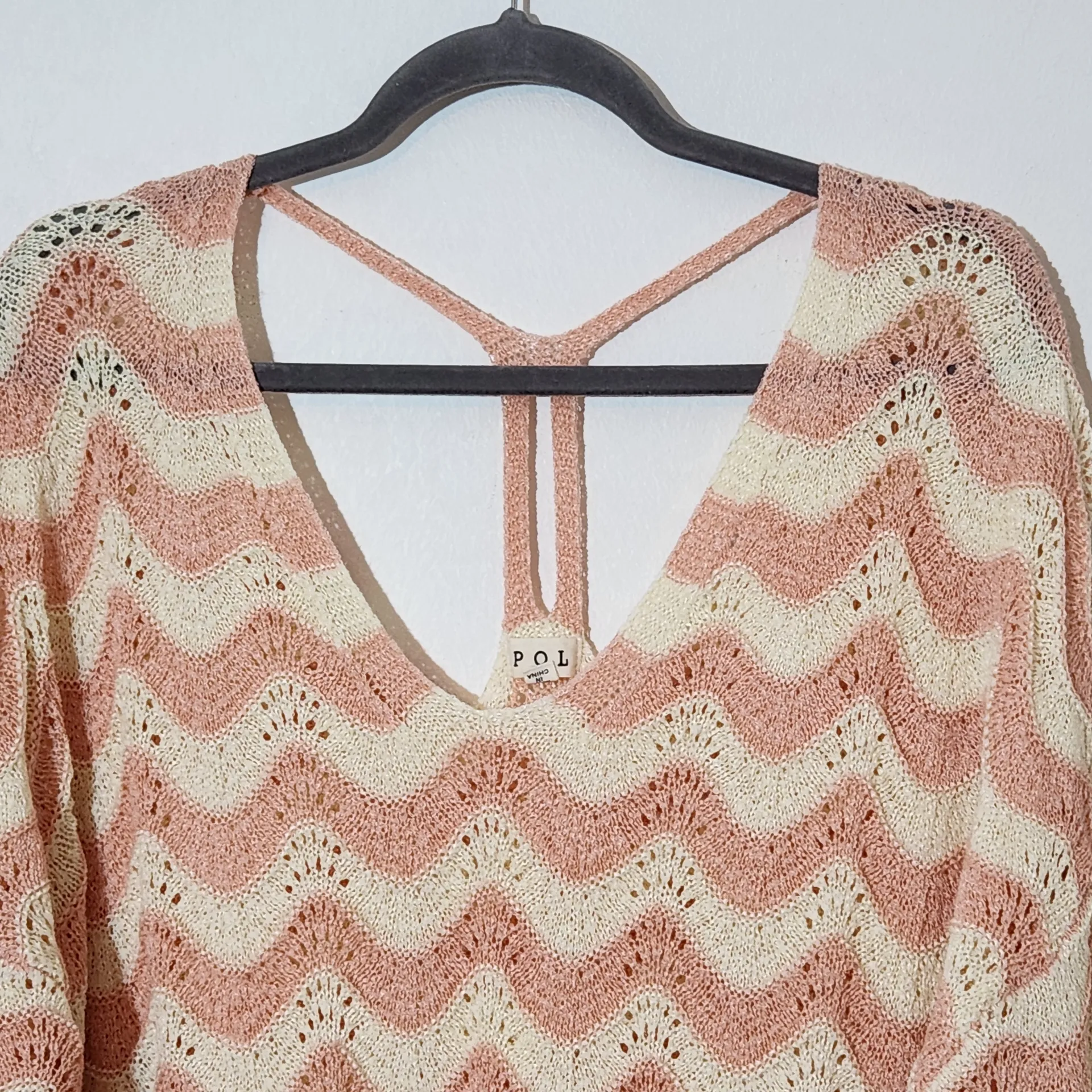 POL Pink and White Oversized Sweater Size Small Pink Distressed Sweater - Image 4