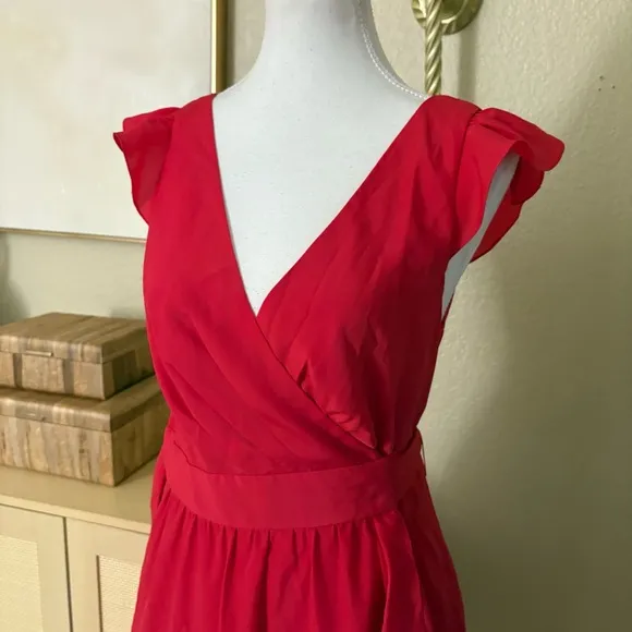 BHLDN Hitherto Anthropologie Red Sydney Wrap Dress‎ Cap Sleeve Size 8 - Image 3