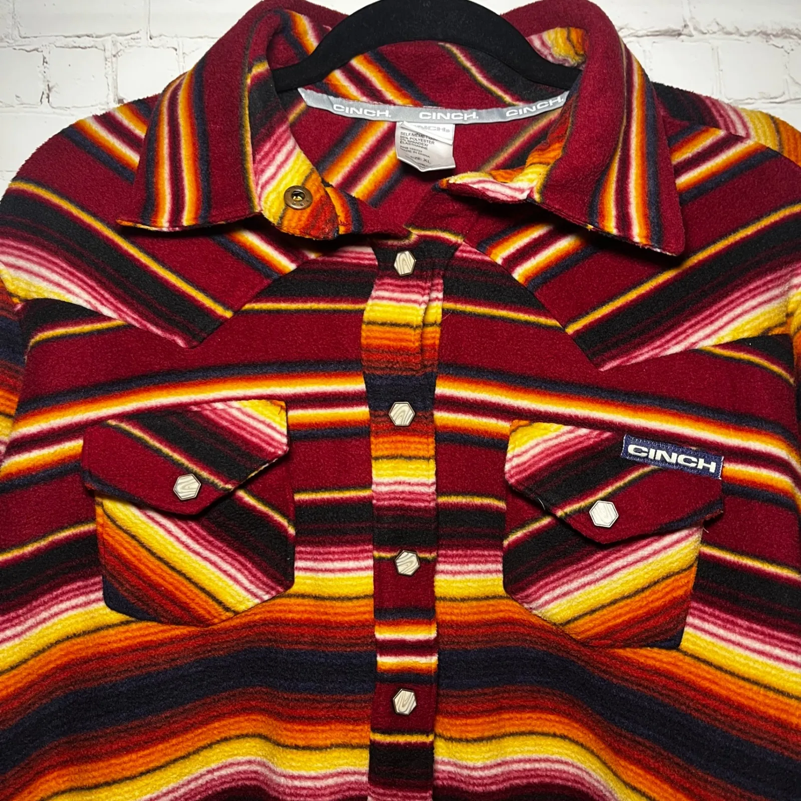CINCH Women's Burgundy Southwest Stripe Fleece Long Sleeve Snap Front Shirt XL - Image 3