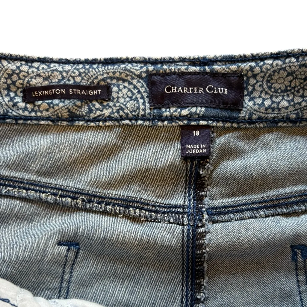 Charter Club Lexington Straight Pants Blue Paisley Print Womens Size 18 - Image 4