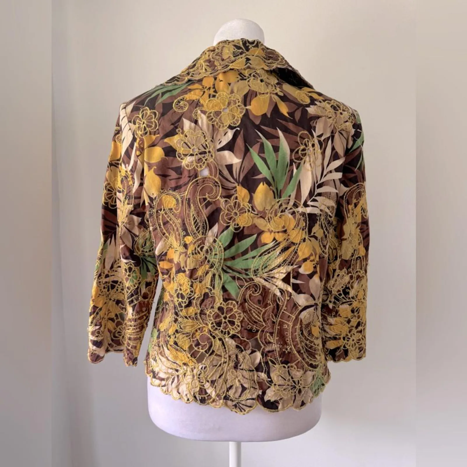 Vintage Y2K Trenz by Theresa Renz Floral Embroidered 3/4 Sleeve Jacket Yellow - Image 4