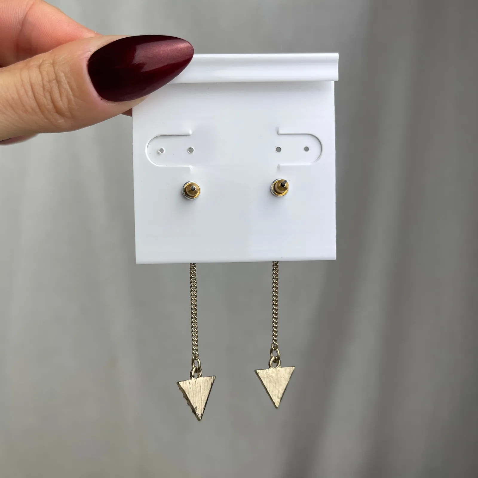 Dainty Gold Tone Rhinestone Arrow Dangle Earrings Triangle Boho Festival Jewelry - Image 8