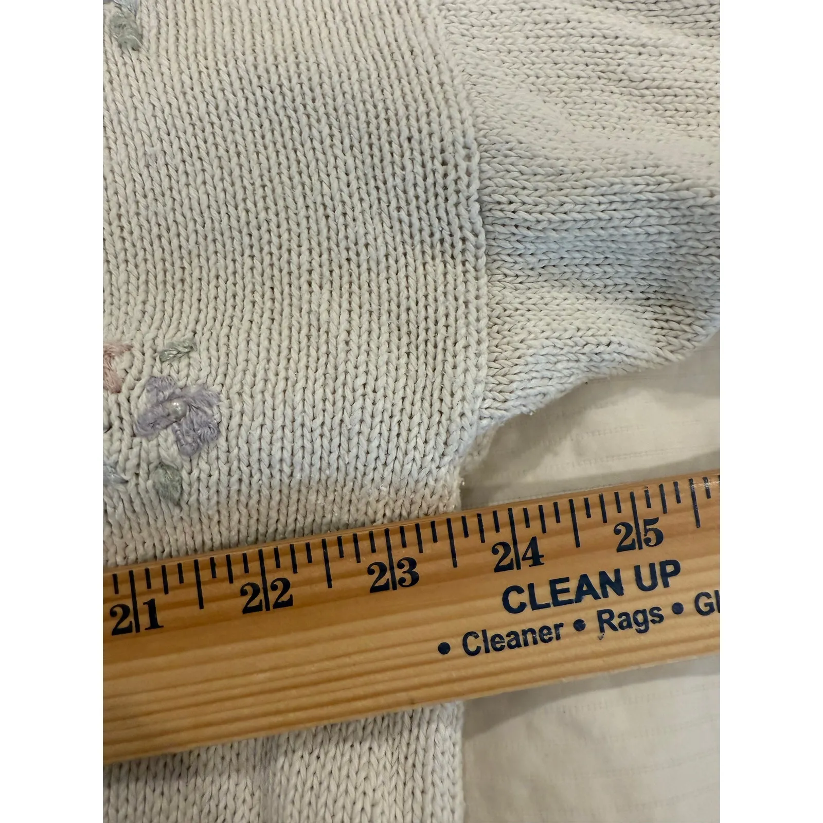 Vintage Carolyn Taylor Sweater Womens Large Cream Knit Floral Embroidered Beaded - Image 7