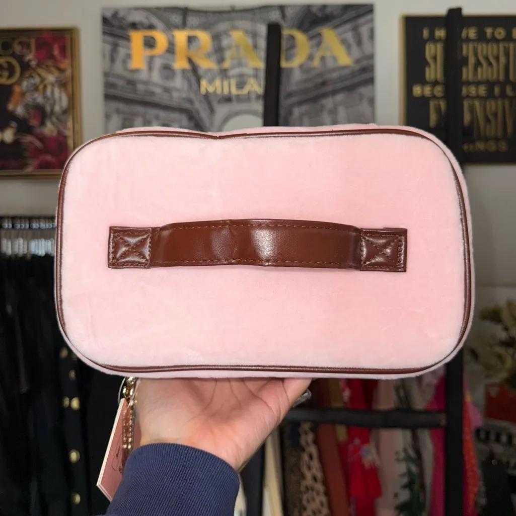 Juicy Couture Pink Velour Travel Cosmetic Bag With Rhinestone Crest - Image 5