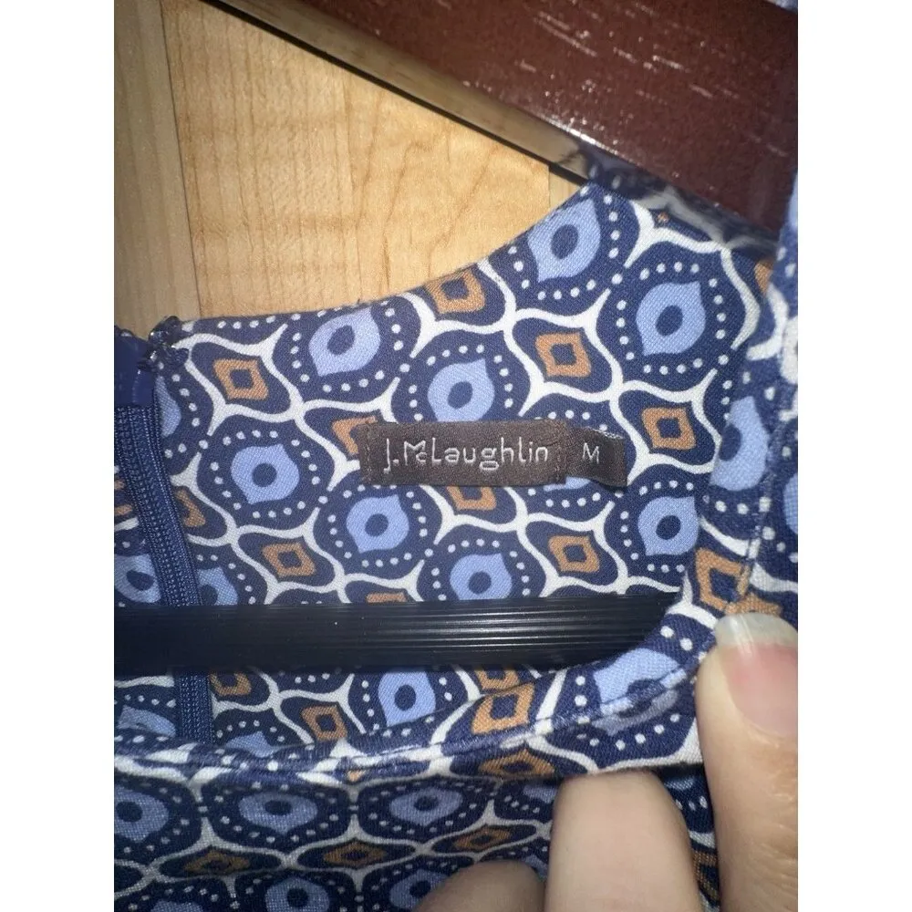 J MCLAUGHLIN Womens Size M Navy White Geometric Print Sleeveless Sheath Dress - Image 5