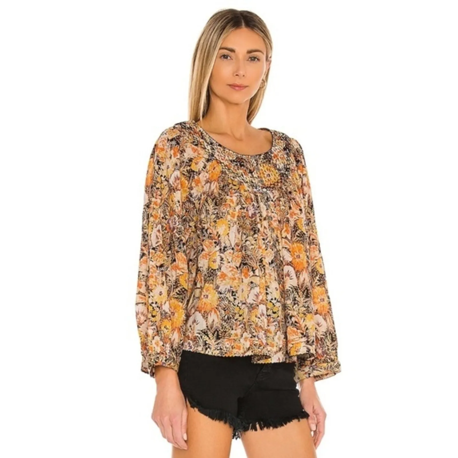 Free People Boho Floral Cool Meadow Printed Top in Midnight Combo Medium NEW - Image 16