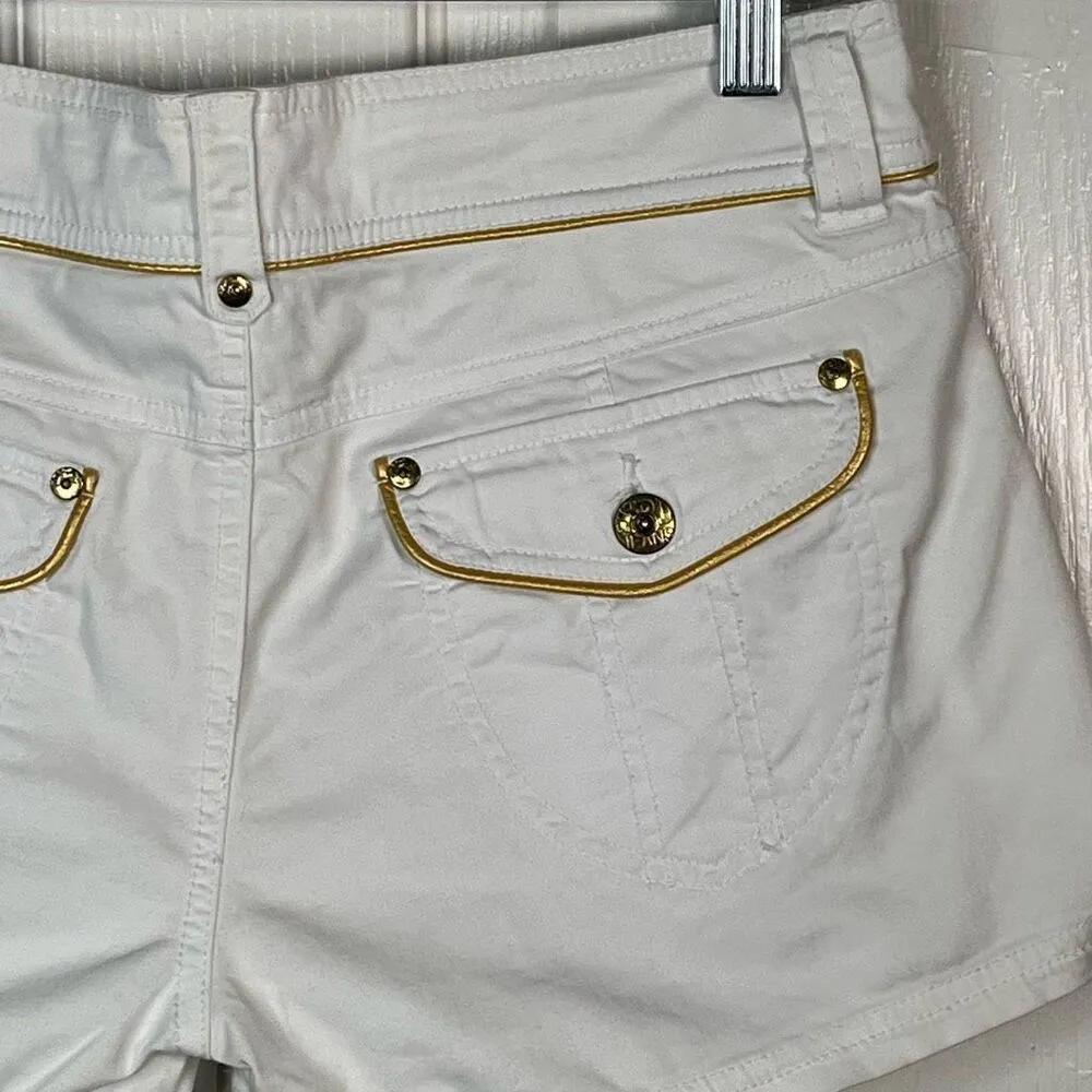 Southpole Jeans Sz 7 White With Gold Logo Shorts Y2K Juniors - Image 10