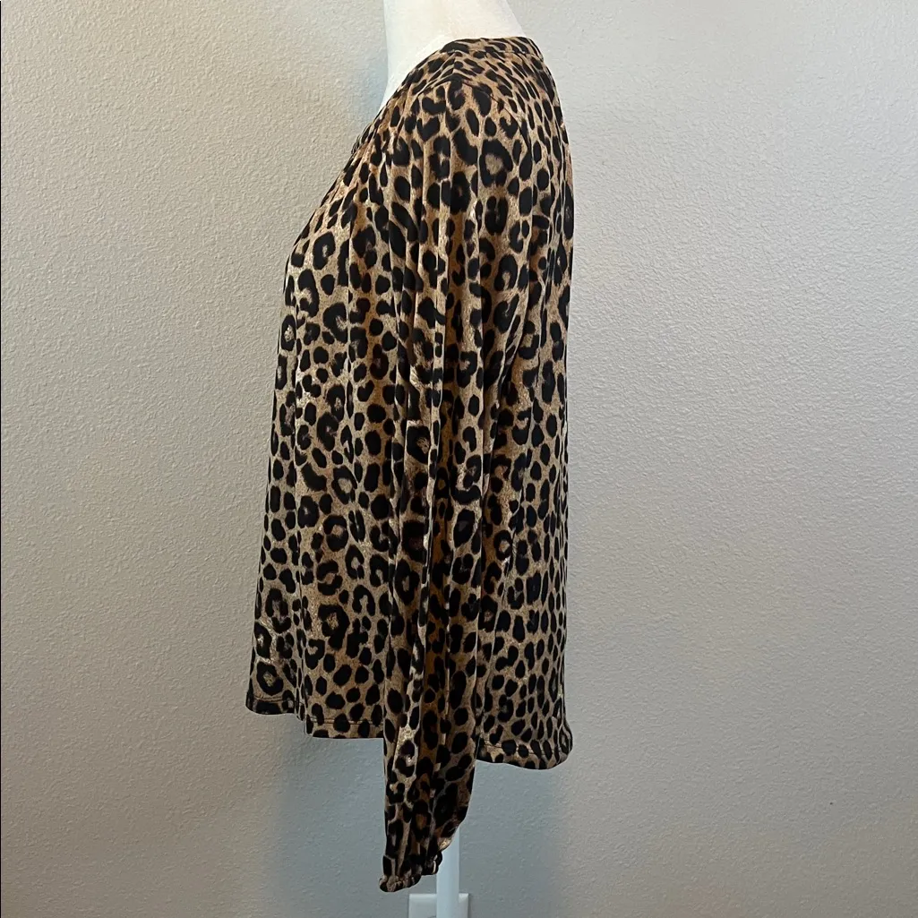 Michael Kors Leopard Print Split Neck Top Size Medium Brown - Image 4