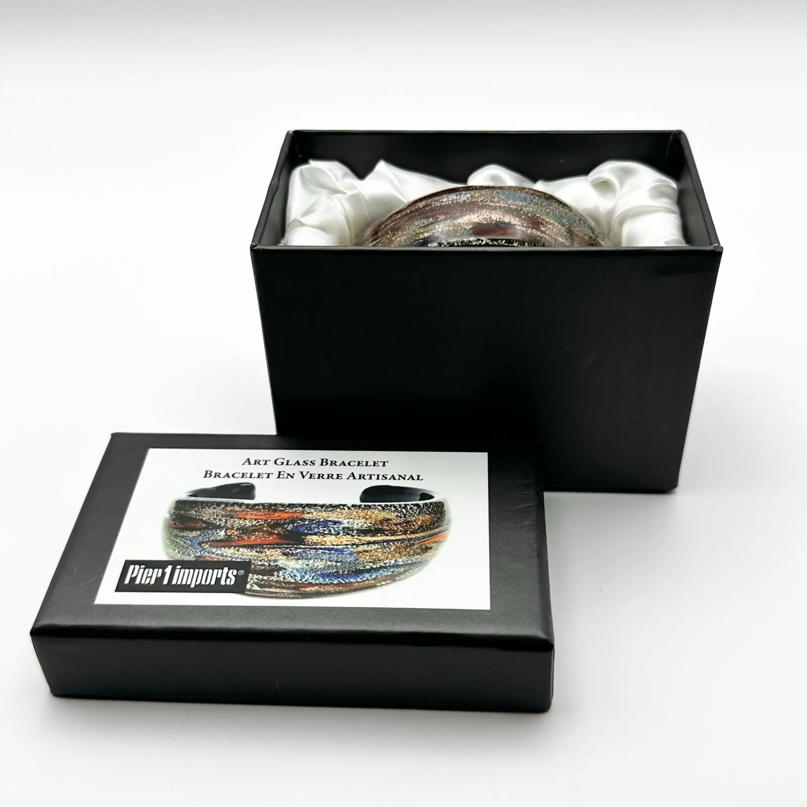 Pier 1 Multi Colored Art Glass Bracelet Cuff In Box Gifting OS Shimmer Neutral - Image 3