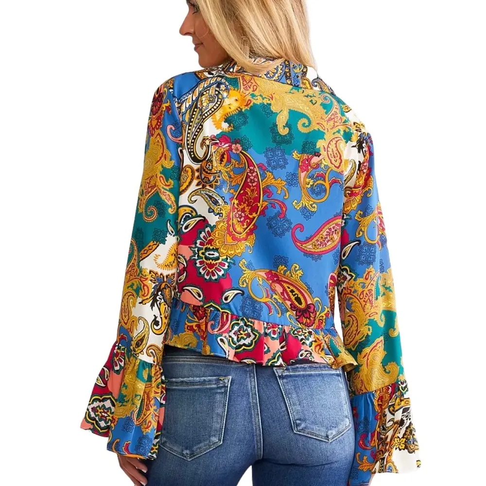 WILLOW & ROOT Mixed Paisley Print Chiffon Blouse, Sz S - Image 2