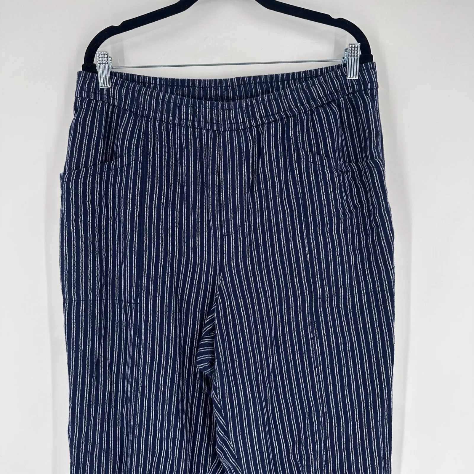 Old Navy Linen Blend Striped Cropped Pants Womens Size L Tall Blue White - Image 5