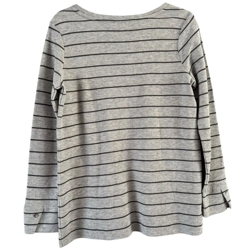 NWT J. Jill Gray Striped Waffle Knit Thermal Long Sleeve Thermal Top Pockets XS - Image 2
