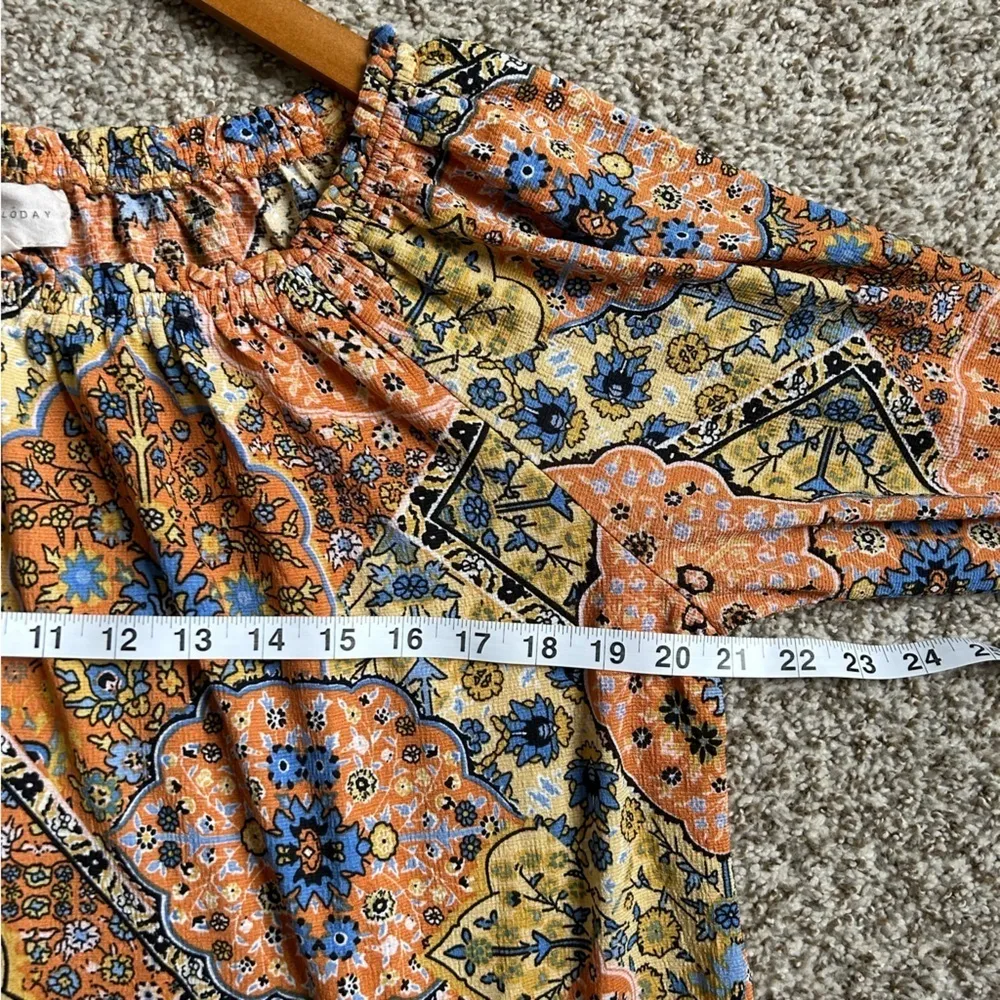 🦋 Melloday Off the Shoulder Orange Yellow Paisley Mid Sleeve Boho Blouse Medium - Image 6
