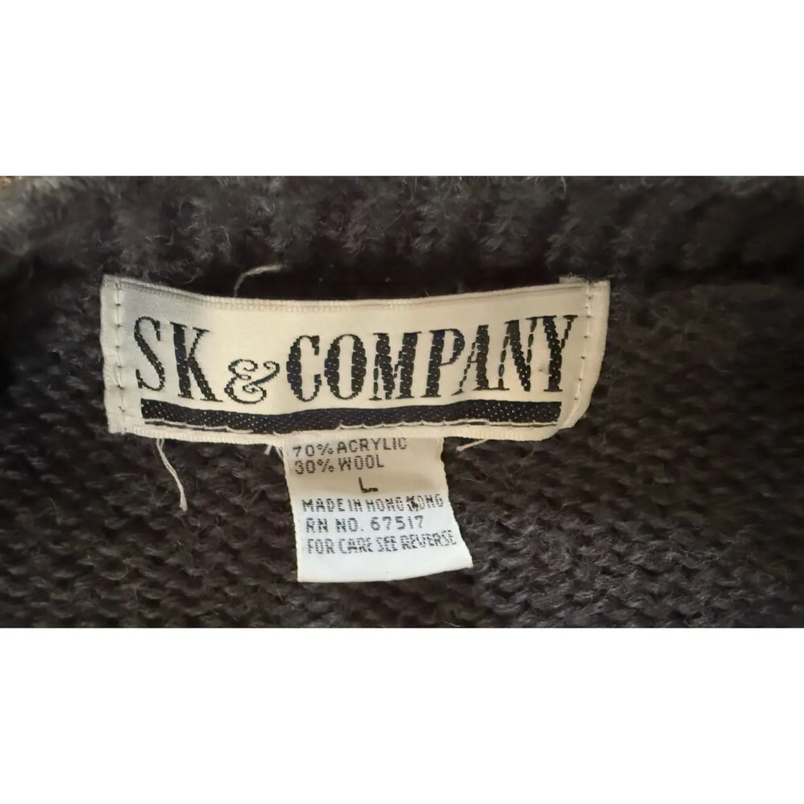 Vintage SK & Company Wool Blend Floral Duster Cardigan Sweater L Boho 80s Gray Size L - Image 6