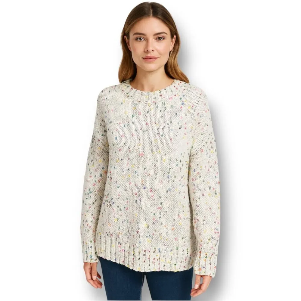 Seven7 Beige Confetti Chunky Knit‎ Sweater Crew Neck Academia Preppy Size Large - Image 4