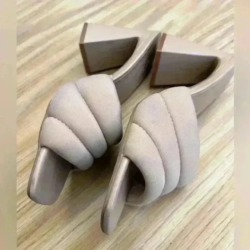 Open Edit Sheena Sandal Chunky Heel Square Toe Taupe Nude Size 8.5 - Image 3