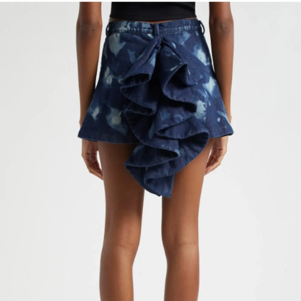 Oríré Bubi Denim Ruffle Mini Skirt Unique 6 Sustainable Nigerian‎ African Blue - Image 2