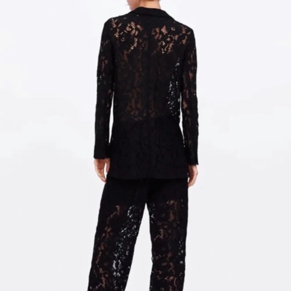Zara LACE BLAZER w/ Slits & Buttons Black Color Size XS NEW - Image 8