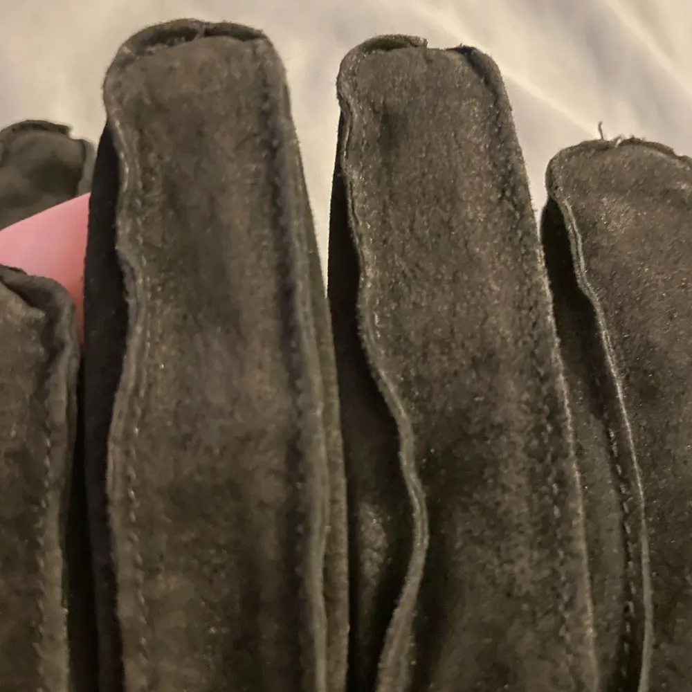 Vintage black suede gloves with fleece lining and braid trim, L, EUC Size L - Image 4