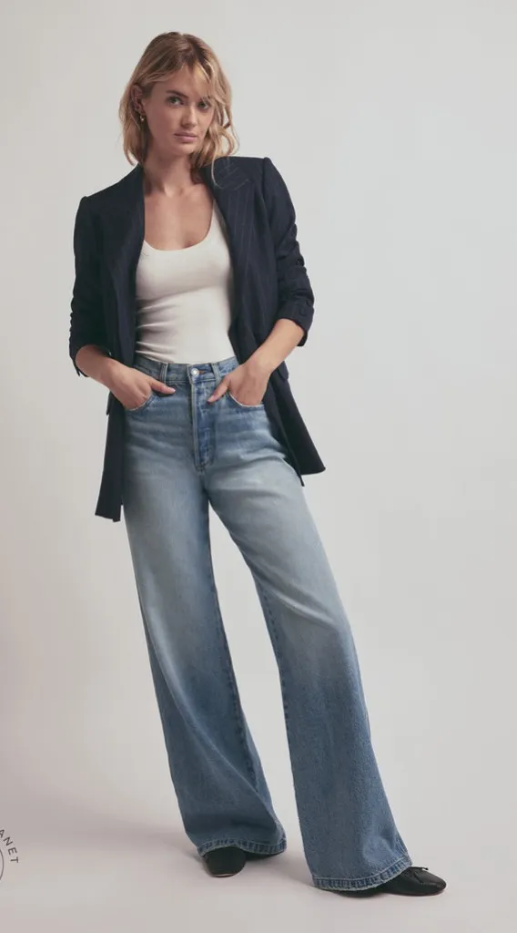 Favorite Daughter THE MASHA SUPER HIGH RISE WIDE LEG Blue Size 27 - Image 1