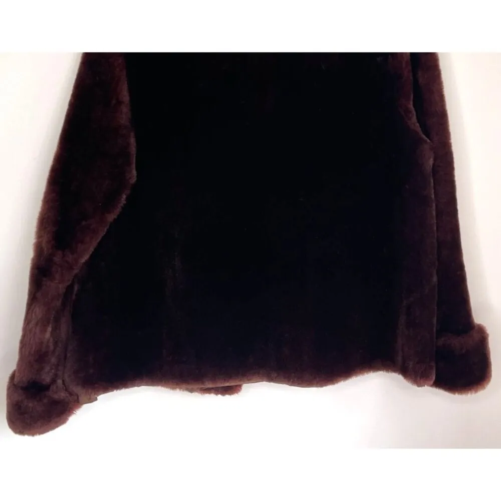 Vintage 40s 50s Mouton Fur Coat Jacket Dark Brown - Image 7