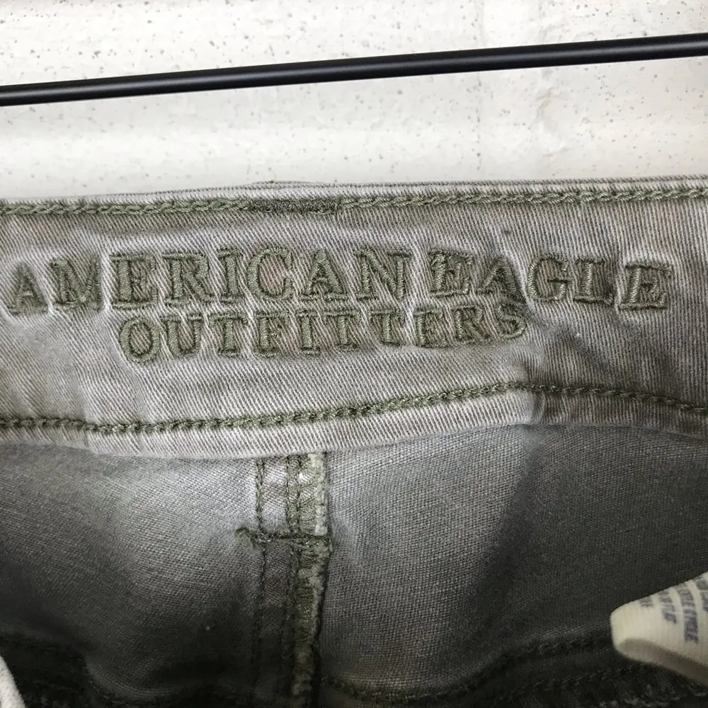 American Eagle Outfitters Hi-Rise Jegging Skinny Jeans Green Khaki Zip Pockets 0 - Image 5