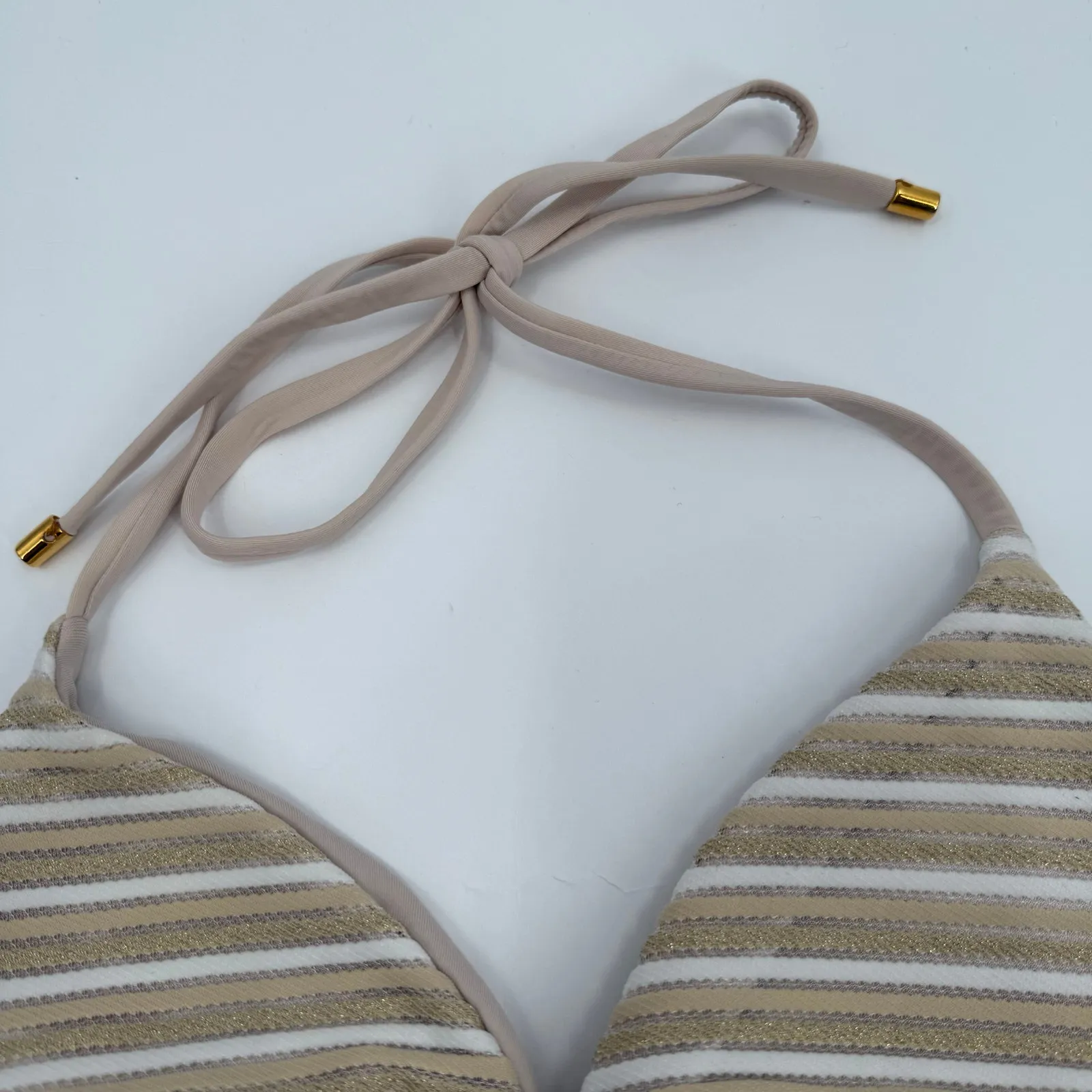PQ SWIM PILYQ Bikini Top Size Large NWT New Earth Triangle Tie Stripe String White - Image 11