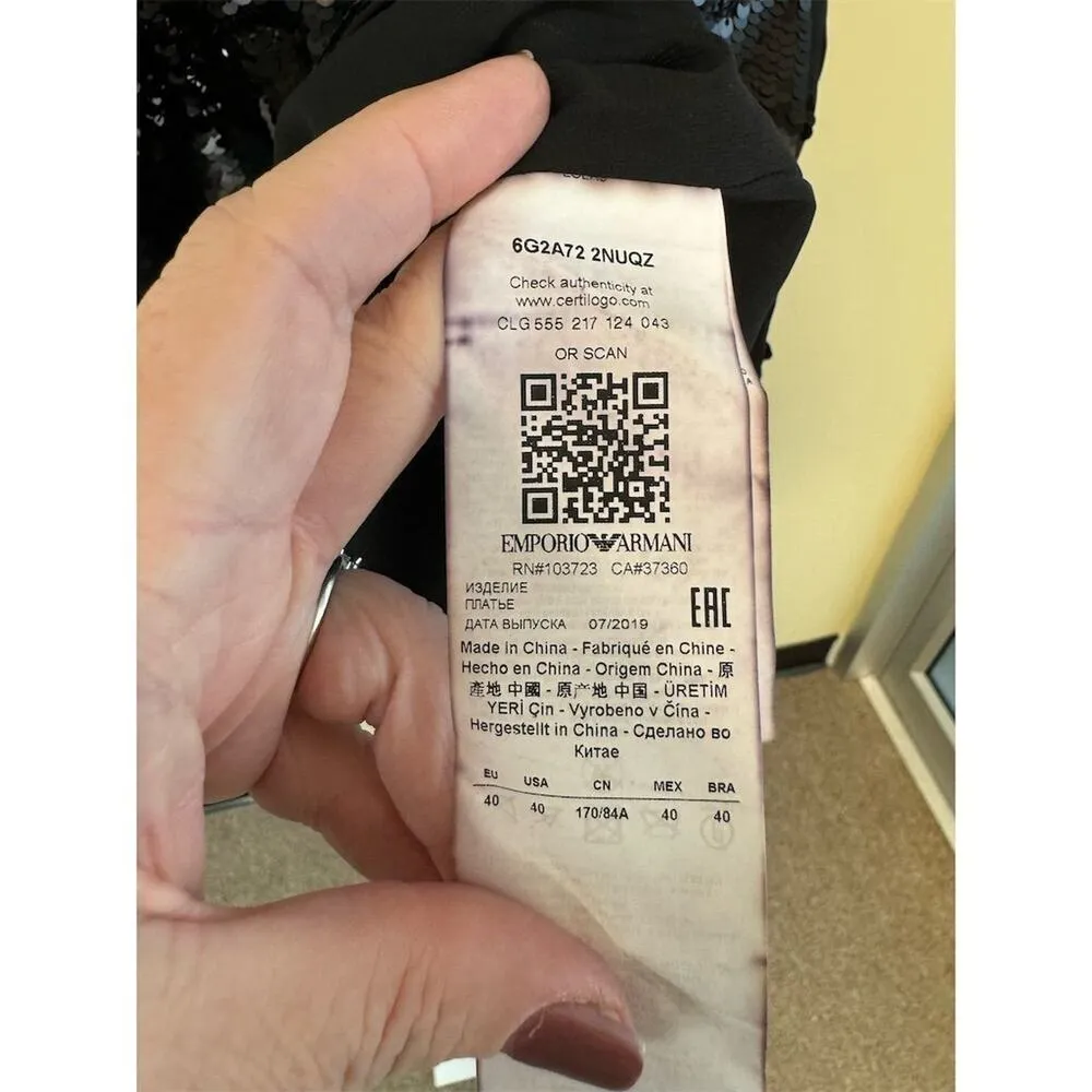 Emporio Armani NWT Black Sequin Chevron Knee Length Dress Size IT 40/US 4 - Image 9