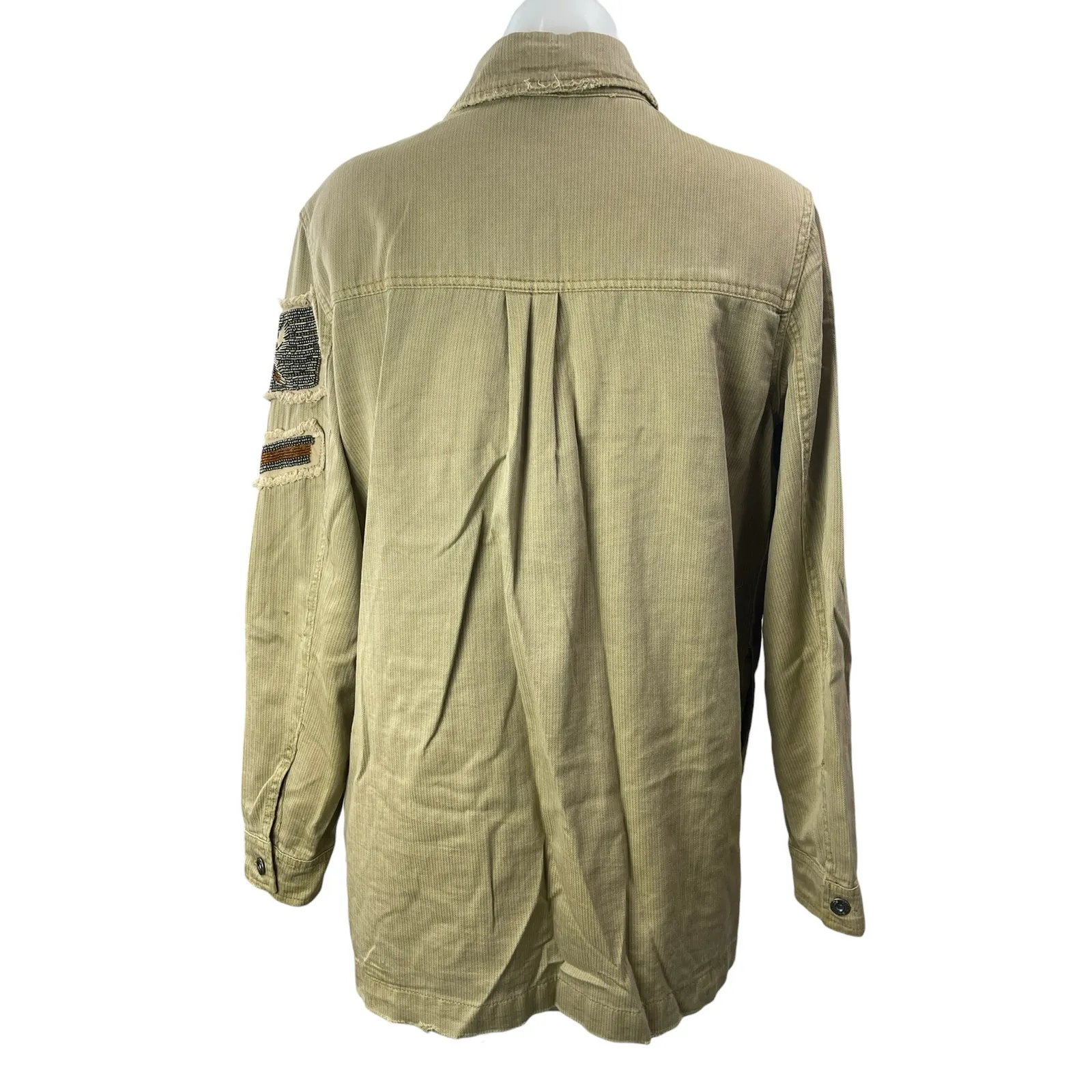 Free People Olive Green Khaki Embellished Army Utility Military Shirt Jacket S - Image 2