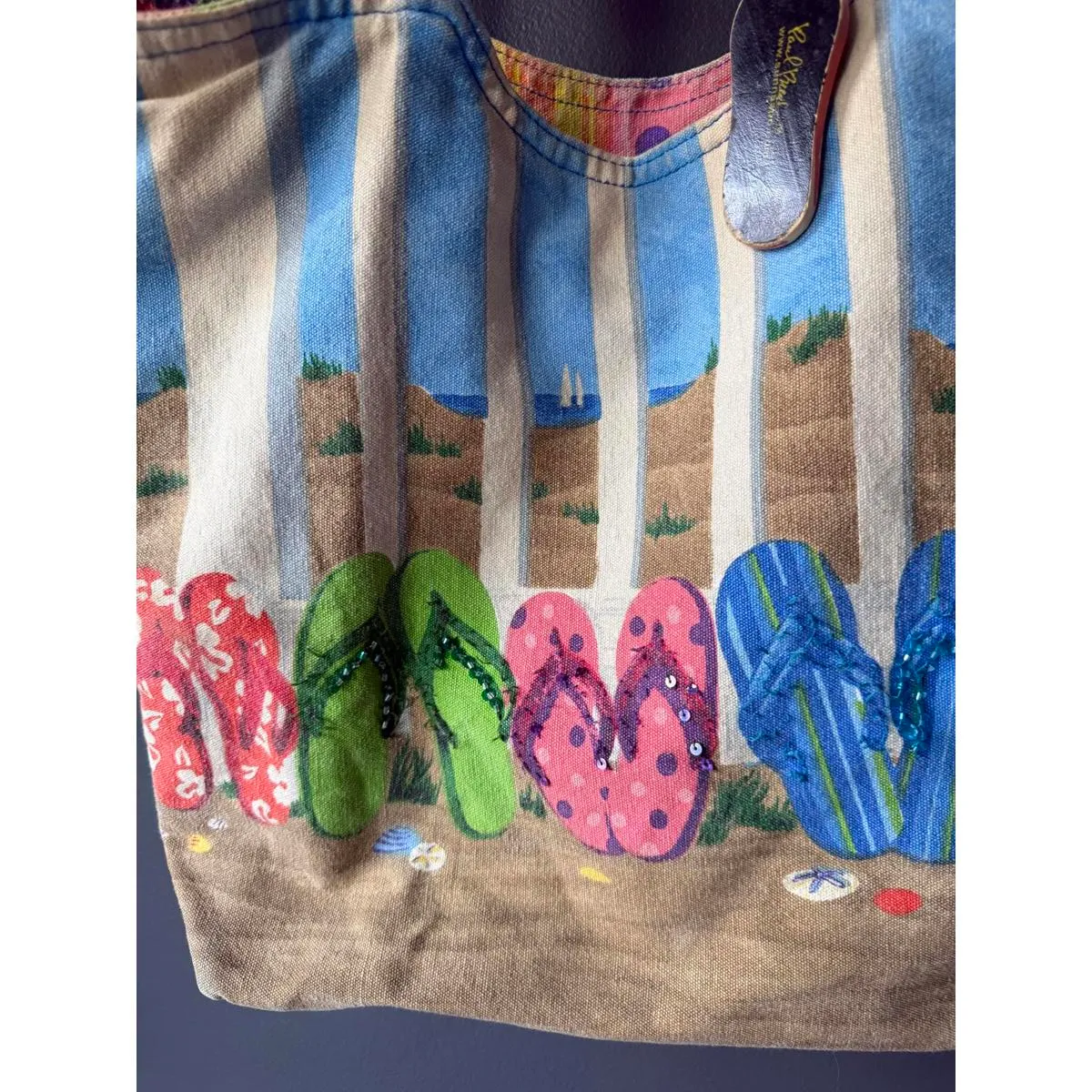 Paul Brent Colorful Canvas Tote Bag with Flip Flop Design Blue - Image 5