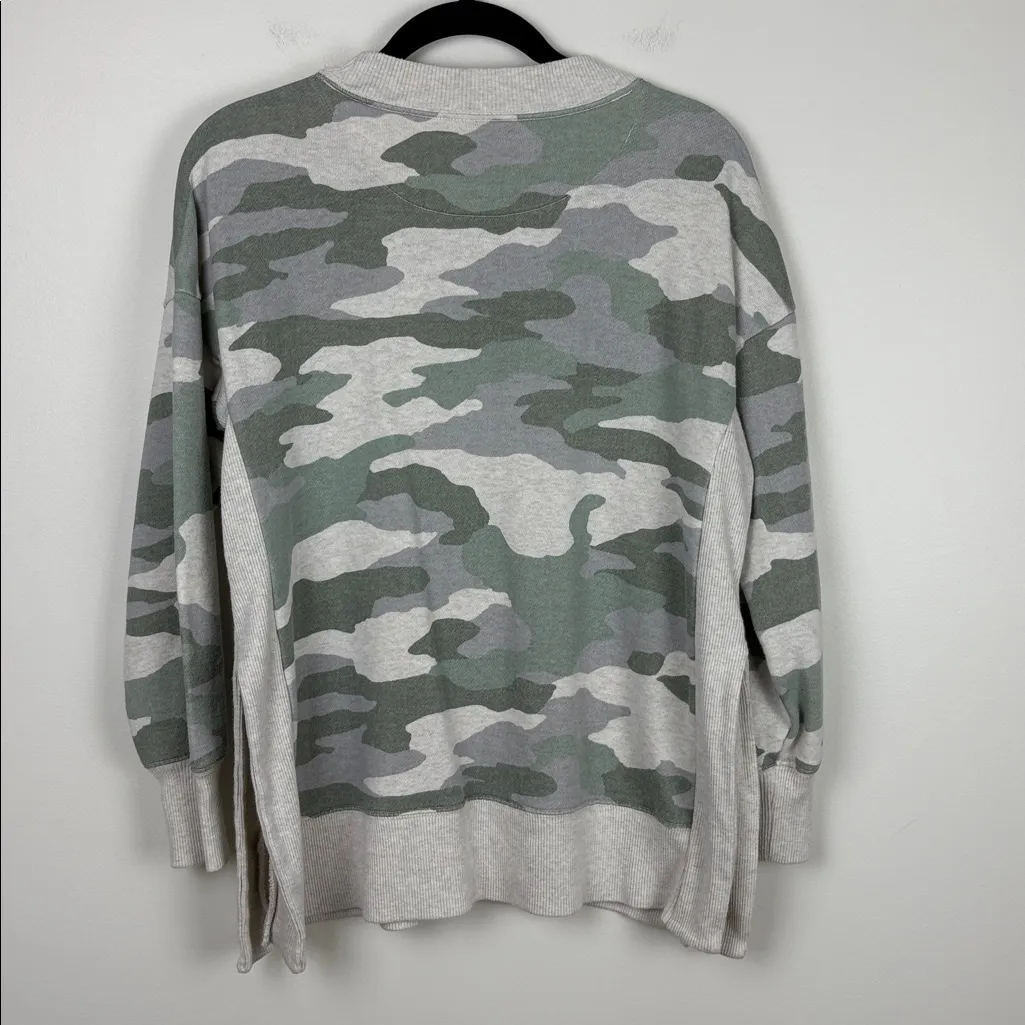 Aerie Good Vibes Camo Oversized Crewneck Sweatshirt Women’s Size XS Grey Green - Image 6