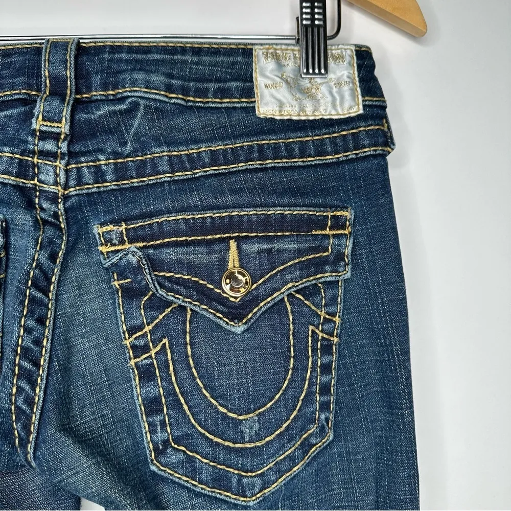 True Religion Joey Big T Gold Disco Flap Pocket Low Rise Flare Jeans Size 27 - Image 7