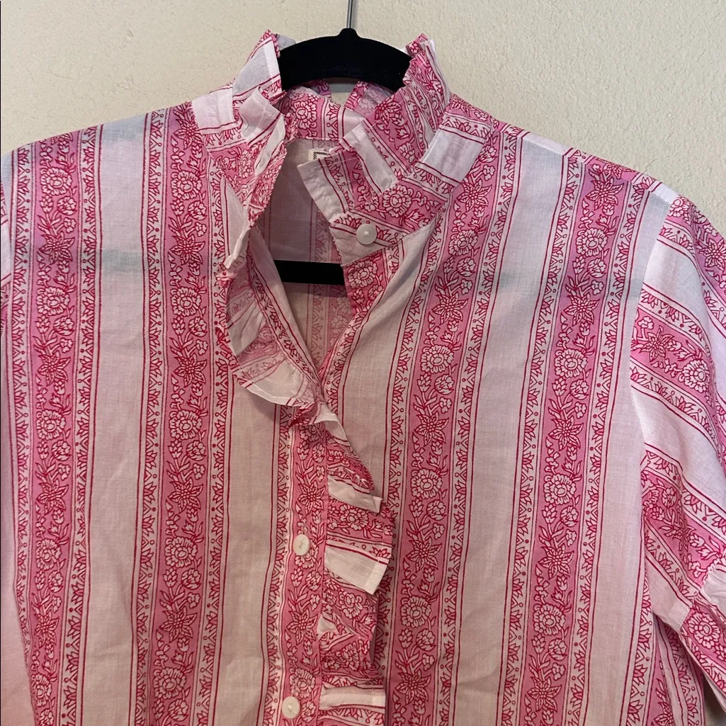 Mille Resort Wear Vanessa Floral Ruffle Cotton Top Size Small White - Image 5