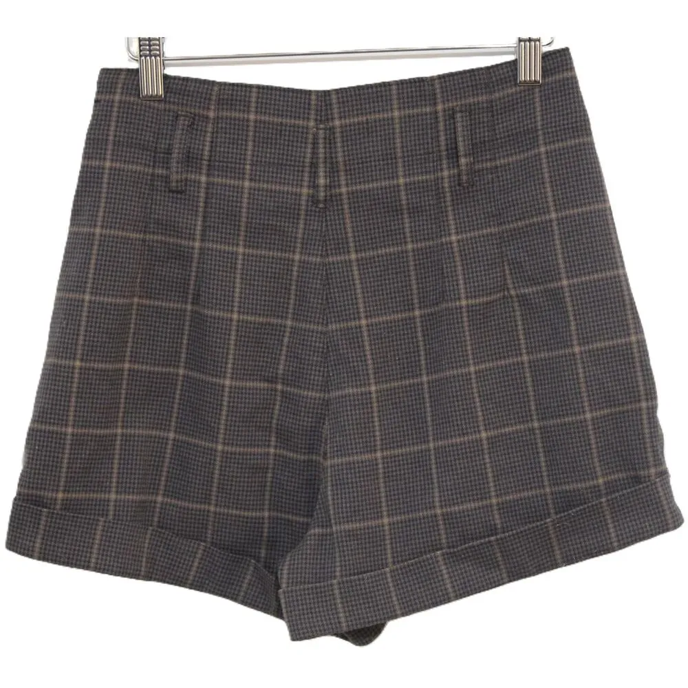 Womens Abercrombie & Fitch Gray Black Tan Plaid Pleated High Waist Shorts Size S - Image 2