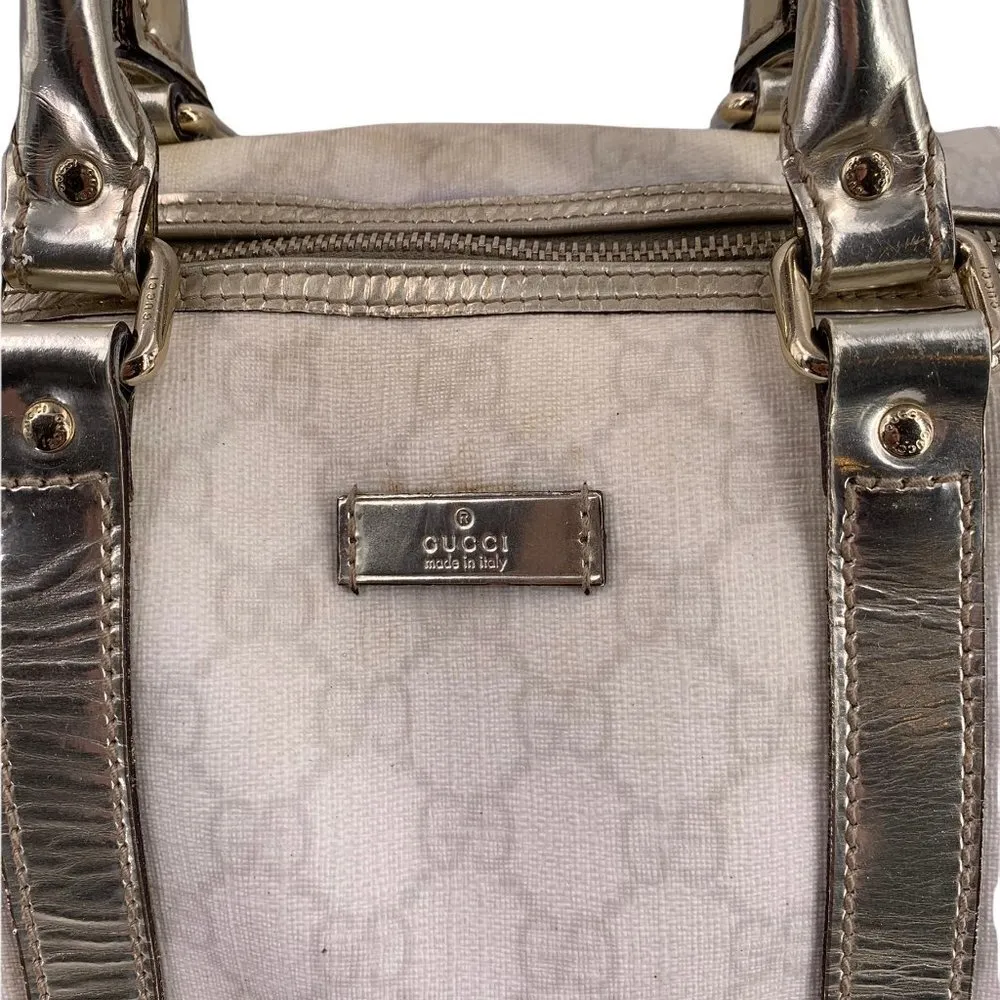 Authentic Vintage GUCCI Joy Boston Ivory & Gold GG Coated Canvas Medium Satchel - Image 2